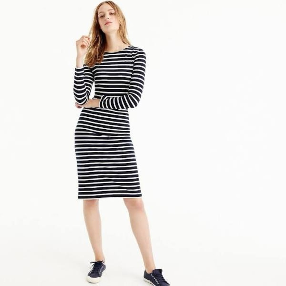 J. Crew Navy and White Stripe Long Sleeve Midi Dress NWT (size 2)